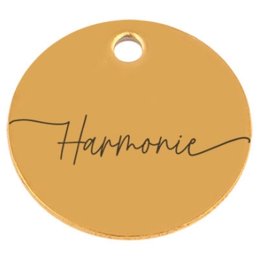 Edelstahl Anhänger "Harmonie", für Geburtssteinketten, Rund, Durchmesser 15 mm, goldfarben