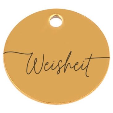 Edelstahl Anhänger "Weisheit", für Geburtssteinketten, Rund, Durchmesser 15 mm, goldfarben
