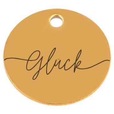 Edelstahl Anhänger "Glück", für Geburtssteinketten, Rund, Durchmesser 15 mm, goldfarben