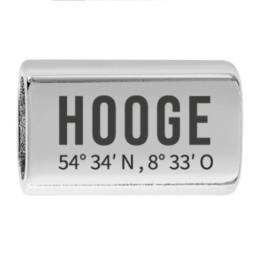 Long intermediate piece with engraving "Hooge with coordinates", 22.0 x 13.0 mm, silver-plated, suitable for 5 mm sail rope