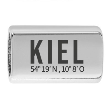 Lang tussenstuk met gravure "Kiel met coördinaten", 22,0 x 13,0 mm, verzilverd, geschikt voor 5 mm zeiltouw