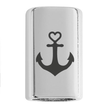 Long spacer with engraving "Anchor", 22.0 x 13.0 mm, silver-plated, suitable for 5 mm sail rope