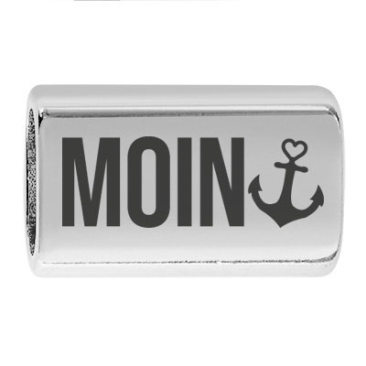 Long intermediate piece with engraving "Moin", 22.0 x 13.0 mm, silver-plated, suitable for 5 mm sail rope