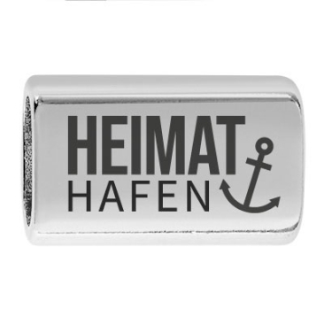 Long intermediate piece with engraving "Heimathafen", 22.0 x 13.0 mm, silver-plated, suitable for 5 mm sail rope