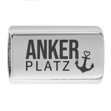 Long spacer with engraving "Anchorage", 22.0 x 13.0 mm, silver-plated, suitable for 5 mm sail rope