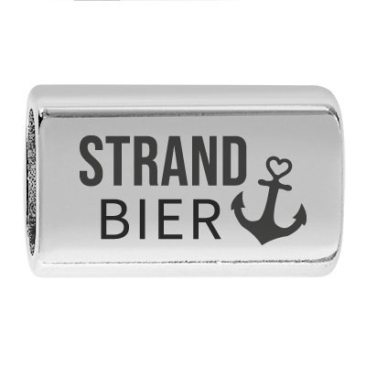 Lang tussenstuk met gravure "Strandbier", 22,0 x 13,0 mm, verzilverd, geschikt voor 5 mm zeiltouw