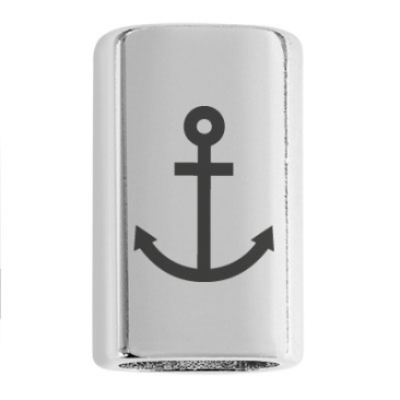 Long spacer with engraving "Anchor", 22.0 x 13.0 mm, silver-plated, suitable for 5 mm sail rope
