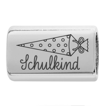 Long intermediate piece with engraving "Schoolchild", 22.0 x 13.0 mm, silver-plated, suitable for 5 mm sail rope