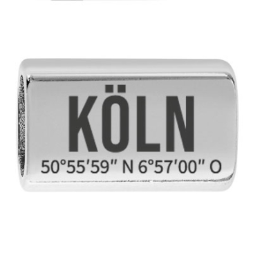 Longue pièce intermédiaire avec gravure "Köln", 22,0 x 13,0 mm, argentée, convient pour corde à voile de 5 mm