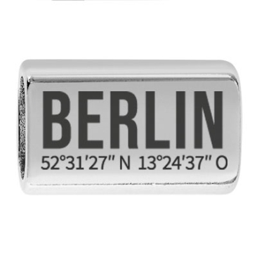 Longue pièce intermédiaire avec gravure "Berlin", 22,0 x 13,0 mm, argentée, convient pour corde à voile de 5 mm