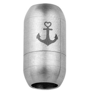 Stainless steel magnetic clasp for 6 mm straps, clasp size 19 x 10 mm, anchor motif, silver-coloured