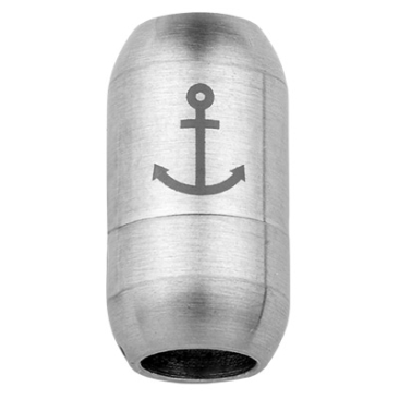 Stainless steel magnetic clasp for 6 mm straps, clasp size 19 x 10 mm, anchor motif, silver-coloured