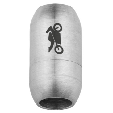 Fermoir magnétique en acier fin pour rubans de 6 mm, taille du fermoir 19 x 10 mm, motif moto, argenté