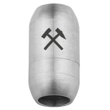 Fermoir magnétique en acier fin pour rubans de 6 mm, dimensions du fermoir 19 x 10 mm, motif marteau de mineur et maillet, argenté