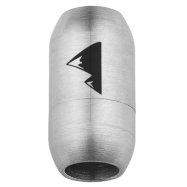 Roestvrij stalen magneetsluiting voor 6 mm bandjes, afmeting sluiting 19 x 10 mm, bergtop motief, zilverkleurig