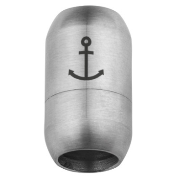 Stainless steel magnetic clasp for 8 mm straps, clasp size 21 x 12 mm, anchor motif, silver-coloured