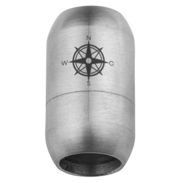 Fermoir magnétique en acier fin pour rubans de 8 mm, dimensions du fermoir 21 x 12 mm, motif rose de compas, argenté