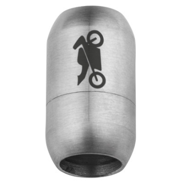 Fermoir magnétique en acier inox pour rubans de 8 mm, dimensions du fermoir 21 x 12 mm, motif moto, argenté