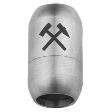 Fermoir magnétique en acier fin pour rubans de 8 mm, dimensions du fermoir 21 x 12 mm, motif marteau de mineur et maillet, argenté