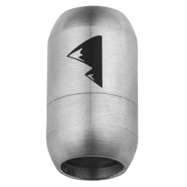 Fermoir magnétique en acier fin pour rubans de 8 mm, dimensions du fermoir 21 x 12 mm, motif sommet de montagne, argenté
