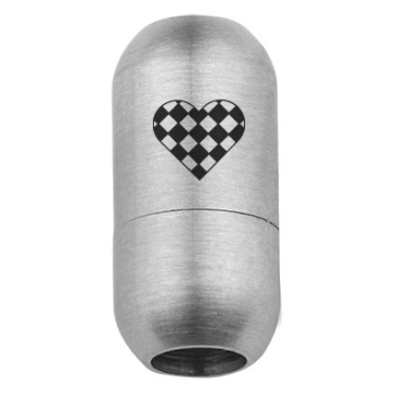 Edelstahl Magnetverschluss für 5 mm Bänder, Verschlussgröße 18,5 x 9 mm, Motiv Herz mit Bayern-Rauten, silberfarben