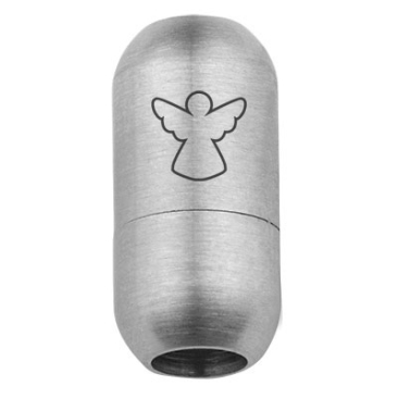 Edelstahl Magnetverschluss für 5 mm Bänder, Verschlussgröße 18,5 x 9 mm, Motiv Engel, silberfarben