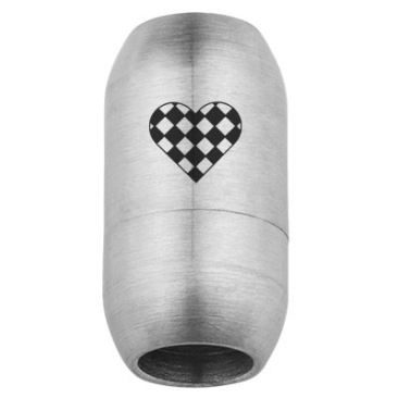 Edelstahl Magnetverschluss für 6 mm Bänder, Verschlussgröße 19 x 10 mm, Motiv Herz mit Bayern-Raute, silberfarben