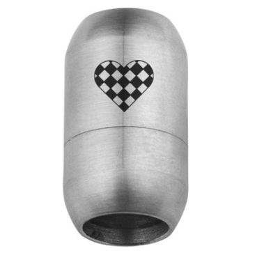 Edelstahl Magnetverschluss für 8 mm Bänder, Verschlussgröße 21 x 12 mm, Motiv Herz mit Bayern-Raute, silberfarben
