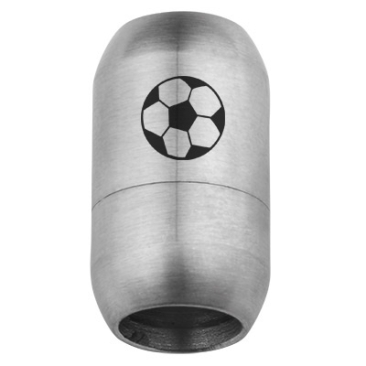 Edelstahl Magnetverschluss für 8 mm Bänder, Verschlussgröße 21 x 12 mm, Motiv Fußball, silberfarben
