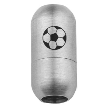 Edelstahl Magnetverschluss für 5 mm Bänder, Verschlussgröße 18,5 x 9 mm, Motiv Fußball, silberfarben