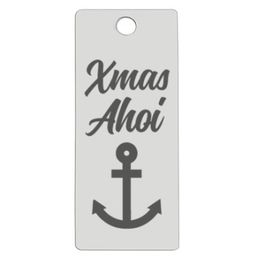 Stainless steel pendant, rectangle, 16 x 38 mm, motif: Xmas Ahoy, silver-coloured