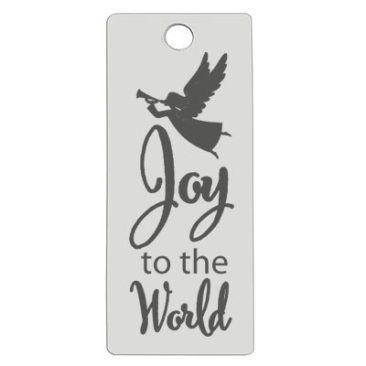 Stainless steel pendant, rectangle, 16 x 38 mm, motif: Joy to the world, silver-coloured