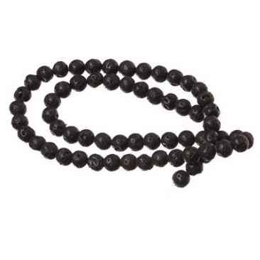 Strand of lava beads, round, 6 mm, black