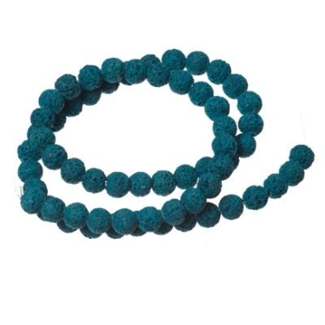 Strand of lava beads, round, 6 mm, light blue
