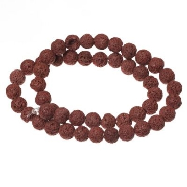 Strand of lava beads, round, 8 mm, brown