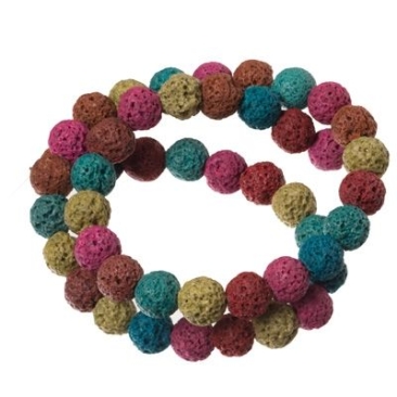 Strand of lava beads, round, 8 mm, multicolour