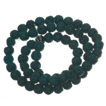 Strand of lava beads, round, 8 mm, sea green