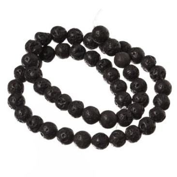 Strand of lava beads, round, 8 mm, black