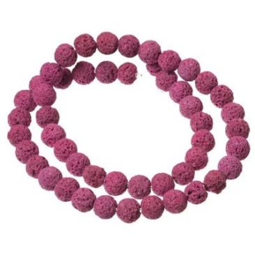 Strand of lava beads, round, 8 mm, pink