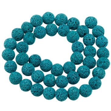 Strand of lava beads, round, 8 mm, turquoise blue