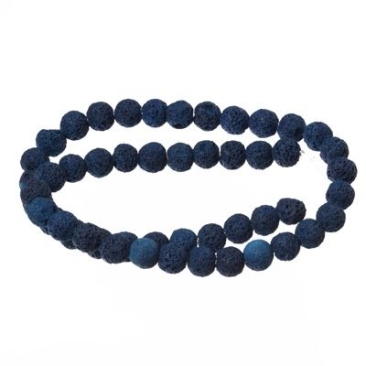 Strand of lava beads, round, 8 mm, dark blue