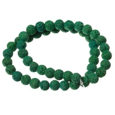 Strand of lava beads, round, 8 mm, green