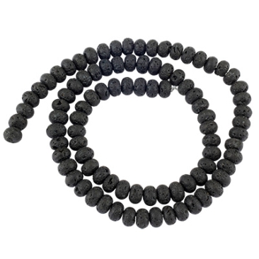 Brin de perles de lave, rond, env. 6 x 4 mm, perçage : 0,7 mm, longueur env. 38 cm (env. 90 perles)
