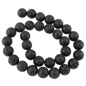 Strang Lavaperlen, Kugel, 12 mm, Bohrung: 1 mm, Länge ca.  39 cm (ca. 34 Perlen)
