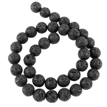 Strand of lava beads, ball, 10 mm, hole: 1 mm, length approx. 39 cm (approx. 40 beads)