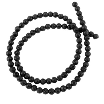 Brin de perles de lave, boule, 4 mm, perçage : 1 mm, longueur env. 39 cm (env. 90 perles)
