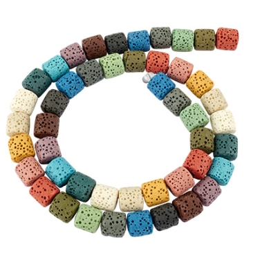 Strand of lava beads, coloured, ton, approx. 8x8 mm, hole: 2 mm, length approx. 39 cm (approx. 45 beads)