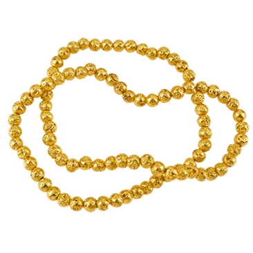 Strand of lava beads, ball, surface gold-coloured galvanised, approx. 4 mm, hole: 1 mm, length approx. 39 cm (approx. 90 beads).
