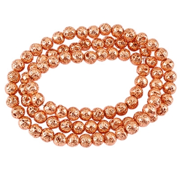 Brin de perles de lave, boule, surface galvanisée rose doré, env. 4 mm, perçage : 1 mm, longueur env. 39 cm (env. 90 perles)
