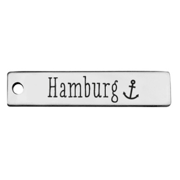 Stainless steel pendant, rectangle, 40 x 9 mm, motif: Hamburg, silver-coloured